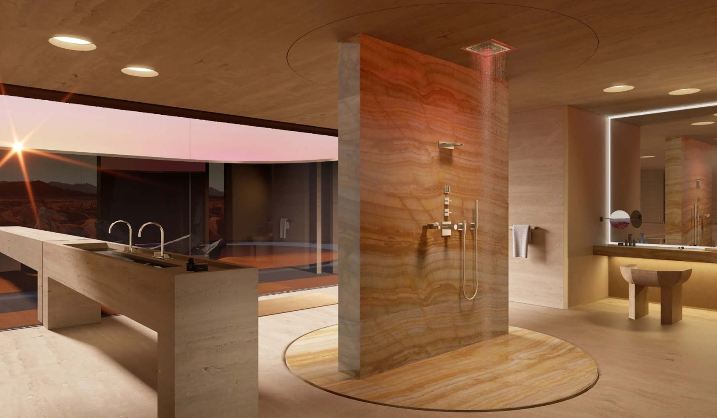 A serene luxury bathroom with a freestanding bath
